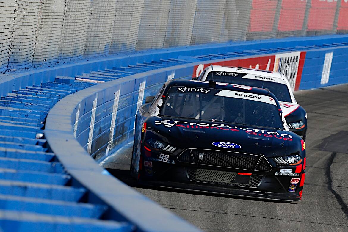 SHR's Chase Briscoe was one of the strongest cars, but he spun while battling for the lead late. SHR's Chase Briscoe was one of the strongest cars, but he spun while battling for the lead late.